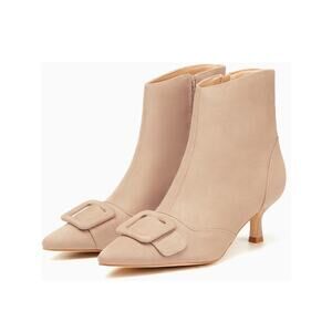 Coutgo Women's Kitten Heel Ankle Boots Pointed Toe Side Zipper Square 8.5